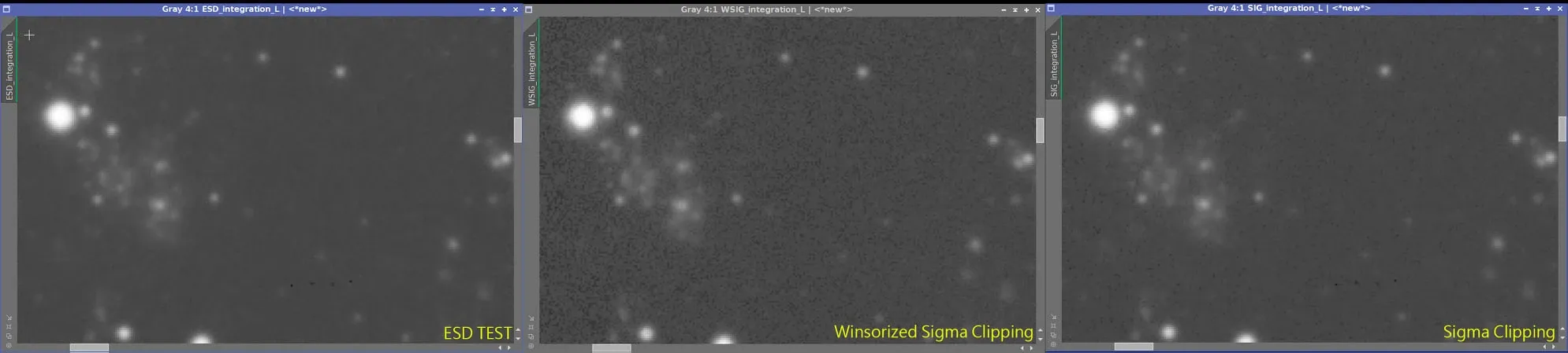 GESD、Winsorized Sigma、Sigma Clipping 三者比較（12 張資料）