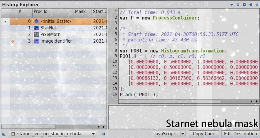 PixInsight 歷史記錄：StarNet 星雲遮罩做法的處理步驟（StarNet → PixelMath）