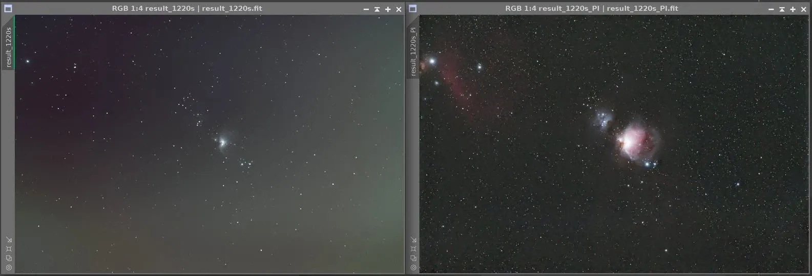 以 MGC 等工具處理光害區無赤道儀影像，馬頭星雲浮現