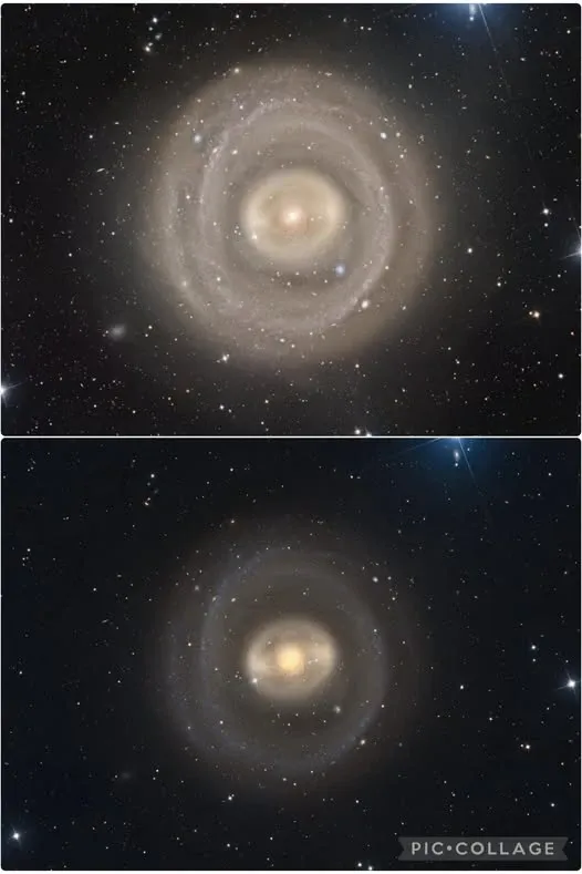 過度暴力拉伸（上）與重做後（下）的星系版本對照